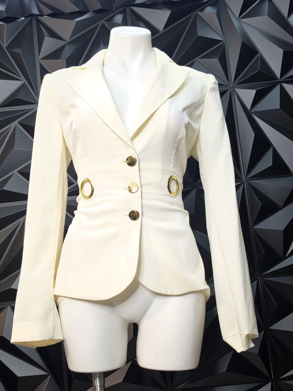 Cato Cream Fitted Blazer with Gold Ring Accents
